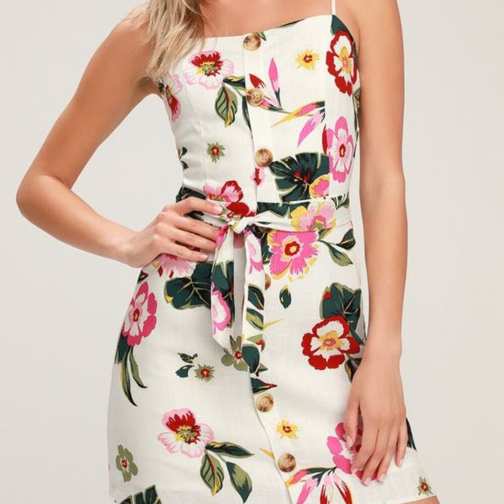 Tropical Breeze White Floral Print Mini Dress